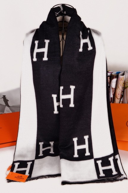 High Quality Replica Hermes Wool Scarf Black White RS03765