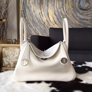 Replica Hermes Lindy 26cm/30cm Swift Calfskin Bag Handstitched Palladium Hardware, Craie CC10 RS08824