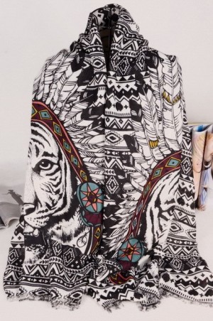 Hermes Tiger Silk Shawl Black RS01345