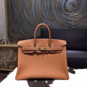 Copy Hermes Birkin 35cm Taurillon Clemence Calfskin Bag Hand Stitched Gold Hardware, Gold RS02518