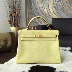 Hermes Kelly 32cm Togo Calfskin Bag Handstitched Gold Hardware, Jaune Poussin 1Z RS03199