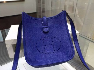 Hermes Evelyne Mini TPM Taurillon Clemence Palladium Hardware Handstitched High Quality, Blue Electric 7T RS07241