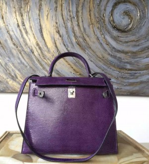 Best Quality Replica Hermes Birkin 25cm Lizard Skin Bag Handstitched Palladium Hardware, Amethyst 9G RS17114