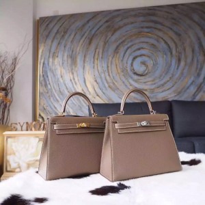 Hermes Kelly 25cm Epsom Calfskin Bag Handstitched Palladium Hardware, Etoupe CK18 RS03907