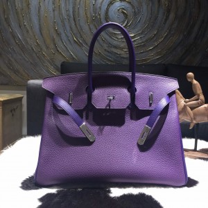 Hermes Horseshoe Birkin 35cm Taurillon Clemence Calfskin Leather Bag Gold Hardware Handstitched, Ultraviolet 5L/Iris 9K RS04070