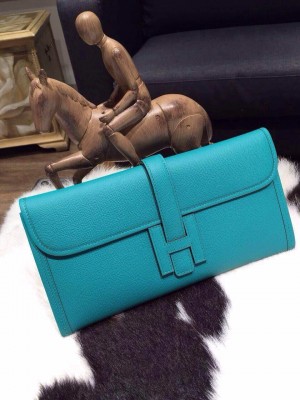 Replica Luxury Hermes Jige Elan Clutch 29cm Epsom Calfskin Handstitched, Blue Paon 7F RS09805