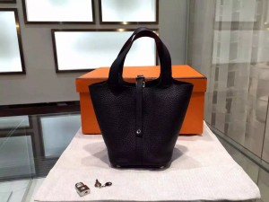 Copy Hermes Picotin 18cm Togo Palladium Hardware Machine Stitched, Black RS03485