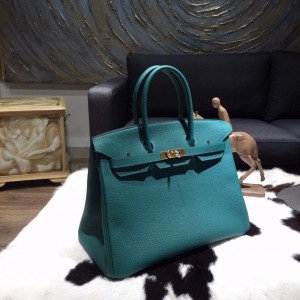 Hermes Birkin 35cm Calfskin Leather Bag Gold Hardware Handstitched, Malachite Z6 RS01872