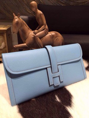 Hermes Jige Elan Clutch 29cm Epsom Calfskin Handstitched, Celeste 7N RS02770