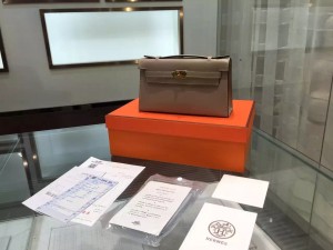 Hermes Kelly 22cm Epsom Leather Gold Hardware High Quality, Gris Tourterelle CK81 RS13154