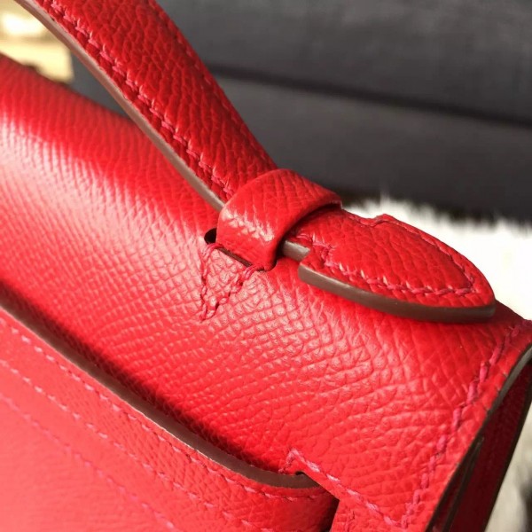 Hermes Mini Kelly 22 Pochette Bag ck55 Rouge H Swift GHW