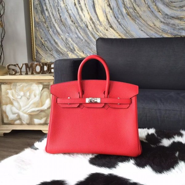 Hermes Birkin 25cm Togo Calfskin Bag Handstitched Palladium Hardware, Rouge  Pivoine 2R RS19141