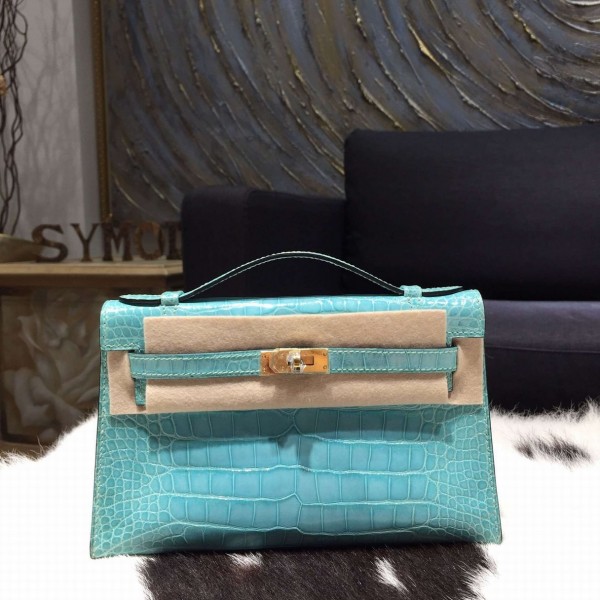 Hermes Mini Kelly Pochette Bag 22CM Lizard Palladium Hardware