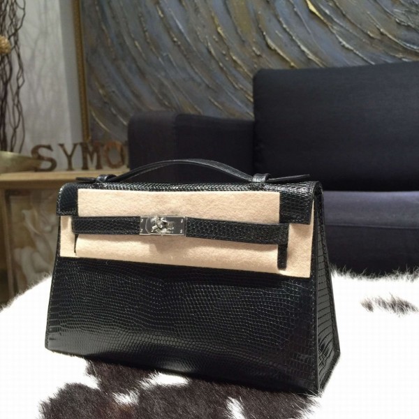 Hermes Mini Kelly Pochette Bag 22CM Lizard Palladium Hardware