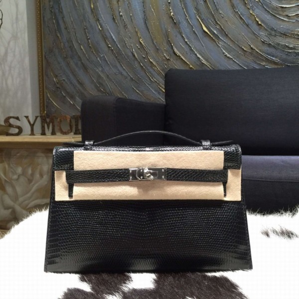 Hermes Mini Kelly Pochette Bag 22CM Lizard Palladium Hardware