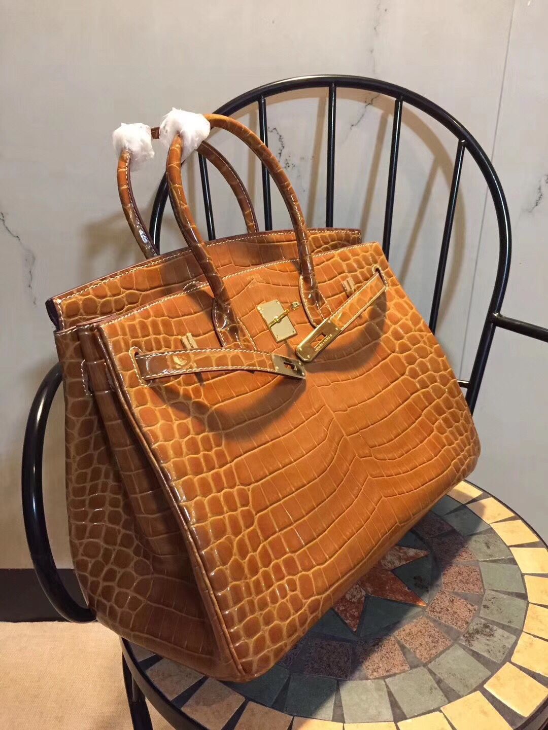 Hermes Birkin 35cm Brown Crocodile Veins Leather Bag (Golden)